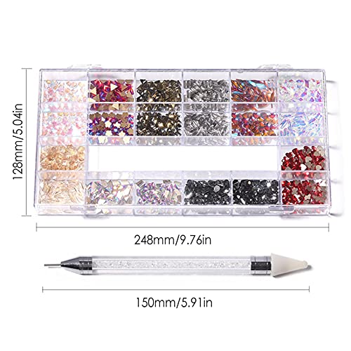 Botiniv 21 Grid Nail Art Strass-Set, Mix Size Kristalle Juwelen Flatback Nail Gems 600 Großer Diamant +2500 Kleiner… – Bild 2