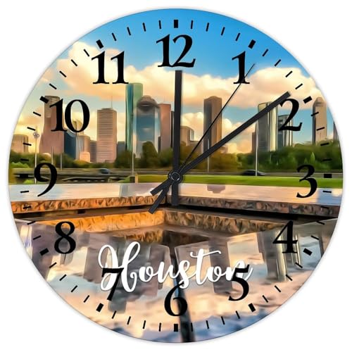 Wooden Wall Clock Battery Operated Non Ticking Skyline...