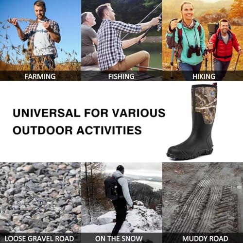Image of Trudave Rubber Boots for Men with Steel Shank, Waterproof Insulated Reliable Rain Boots for Outdoor Work Hunting, Warm Dry 5mm Neoprene Anti-slip All-Season Mud Boots, Size 5-14