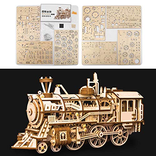 機関車メカニカルトランスミッションデザイン 3D木製パズル DIY組み立てクラフトキット 子供、ティーン、大人向けの素晴らしい教育用木製パズルモデルキット