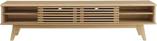 Miniatura 13 de Modway Render Mid-Century - Mueble de TV moderno de perfil bajo de 70 pulgadas para consola multimedia en color blanco nogal, 70 pulgadas Blanco de