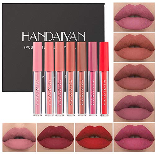 7Pcs Matte Liquid Lipstick Makeup Set, Matte liquid Long-Lasting Wear Non-Stick Cup Not Fade Waterproof Lip Gloss Makeup Gift Sets for Women Girls (Makeup Set B)