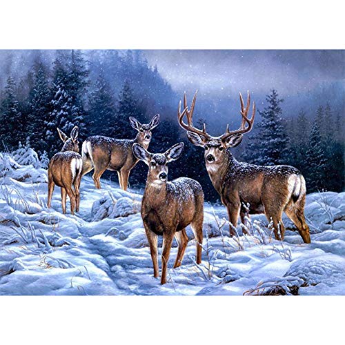 XDXART Kit de peinture diamant 5D à faire soi-même avec numéro Kit de point de croix pour décoration de salon, cerfs dans la neige (30 x 40 cm) Cover
