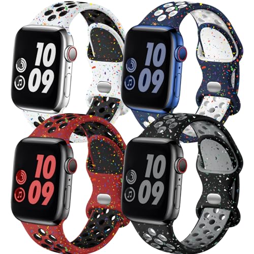 Image of Adorve 4 Pack Sport Bands for Apple Watch 49mm 41mm 40mm 38mm 45mm 44mm 42mm for Women Men, Durable Breathable Soft Silicone Replacement Wrist Strap for iWatch Ultra SE Series 8 7 6 5 4 3 2 1, S /M M /L