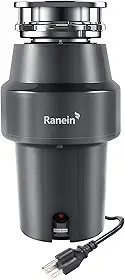 Ranein Triturador De Lixo De 3/4 Hp Com Cabo De Alimentação, Moagem Silenciosa De Aço Inoxidável, Triturador De Resíduos De Alimentos Para Pia De Cozinha, Alimentação Contínua, Deepcut