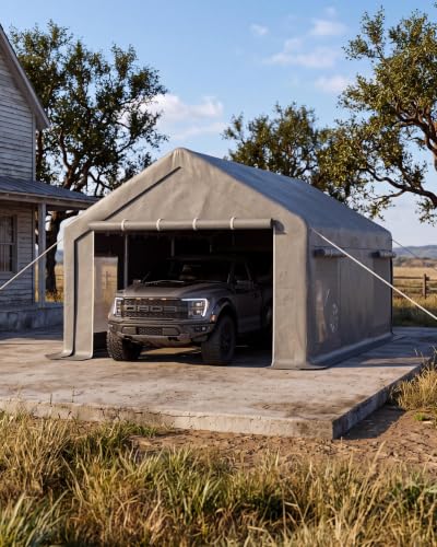 Image of GarveeLife 10x20 Car Port Portable Garage | Carport with 200 g PE Tarp Canopy, with 2 Roll-Up Doors and 4 Windows, for Temporary Paint Booth, Boats&Pickups Shed, and Eve