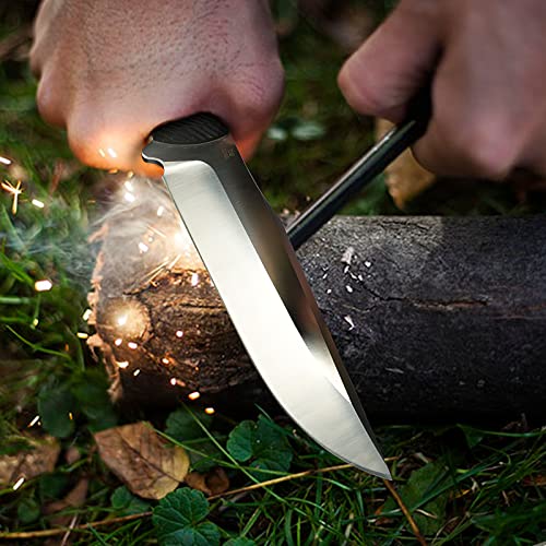 Komwero Fixed Blade Hunting Knife For Men, 11" D2 Steel Flat Grind Blade Full Tang Knife With Kydex Sheath, Black Non-Slip G10 Handle For Camping Skinning-Gift Box #TOP5