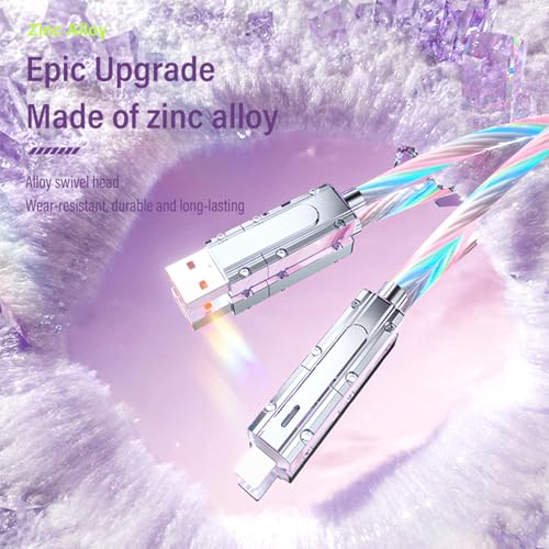 Image of 4IN1 Multi Ports USB Charger Cable USB A /USB Type C to USB Type C PD Fast Charging Cord Light Up LED Current to be a Night Light Compatible with Most of Devices-39 inches Green