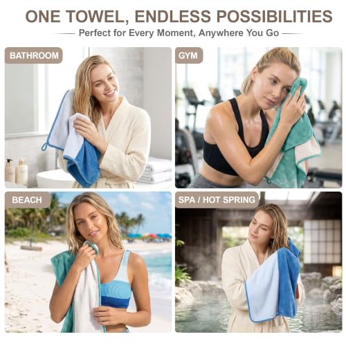Image of Story@Home 500 GSM Microfiber Hand Towel Set of 4 | Super Soft Color Blocked Face Towel | 60 x 40 cm | Blue & Mint Green | Sensitive Skin Friendly Face Towels for Gym, Travel, Sports, Bathroom