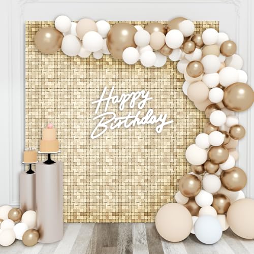 Image of Shimmer Wall Backdrop Champagne Gold Sequin Wall Panel Backdrop Decor for Wedding, Anniversary, Birthday, Party, 36 Panels