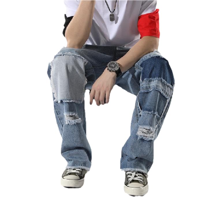 Jeans Pants Trouser Denim Men's Versatile Piercing Patch Zipper High Street Beggar4