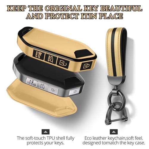 Image of for Kia Key Fob Cover Accessories,Matte TPU Material, with a Cute Leather Keychain,for Telluride,Carnival,K5 gt line,K5,Forte,K4,Sorento, Sportage and Other Models. (Champagne Gold, Model-1)