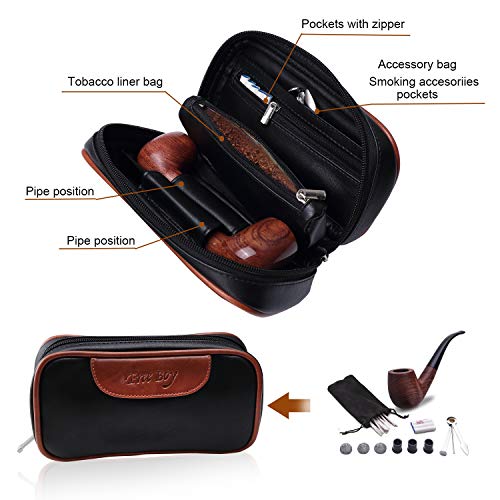Free Boy Tobacco Smoking Pipe, Leather Pipe Pouch Handmade Wood Pipe Accessories - Thumbnail 2