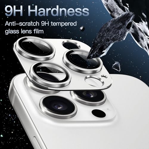 Image of JETech Camera Lens Protector for iPhone 16 Pro 6.3-Inch and iPhone 16 Pro Max 6.9-Inch, Full Coverage 9H Tempered Glass Ring Cover, Matte Metal Plate, Case Friendly, 1-Pack (Silver)