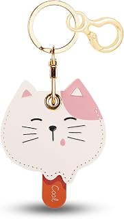 Leather Keychain for Airtag, Cute Protective Keychain Holder Compatible with Apple Air Tag,GPS Case Cover for Keys(Cat)