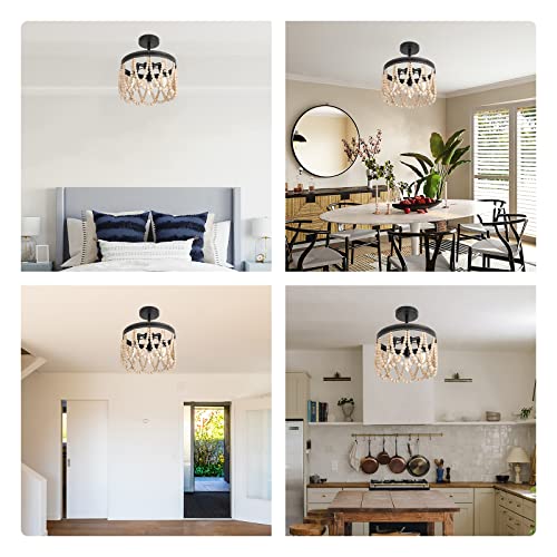 Ketom Boho Light Fixture Bohemia Wood Beaded Flush Mount Ceiling Light Semi Flush Mount Boho Nursery Ceiling Light Fixture Rustic 3 Lights Chandelier For Kitchen Bedroom Living Dining Room #TOP6