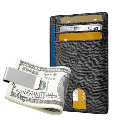 Mens Slim Wallet - Minimalist Thin Front Pocket Leather Credit Card Holder with RFID Blocking for Work and Travel – Small Compact Bifold Wallet for Men – Slim Leather Card Case