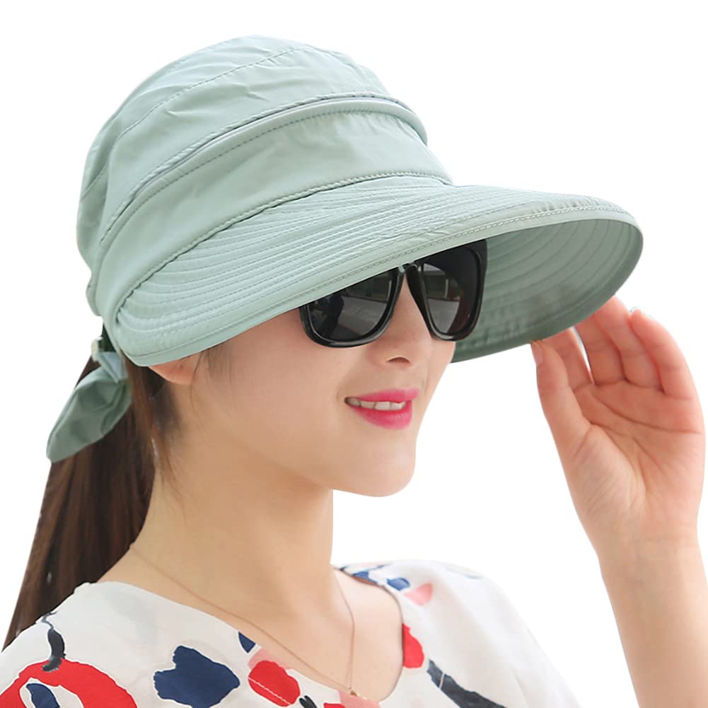 XINCHIA Sombrero de visera para mujer, de ala ancha, con protección UV, para golf, playa, visera extraíble, plegable, para verano, viaje, plegable, con lazo