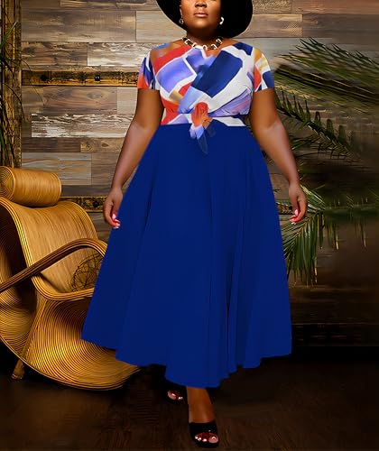 Image of Hostoyo Women Plus Size Formal A Line Maxi Dress Self Tie Waist with Pockets Elegant Round Neck Swing Long Dresses