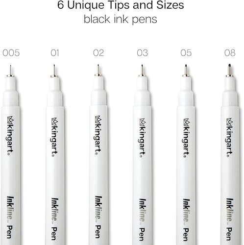 Miniatura 2 de KINGART 430-6 PRO Inkline - Bolígrafos negros de microlínea y gráficos de precisión, 6 puntas surtidas, tinta japonesa impermeable para arte,