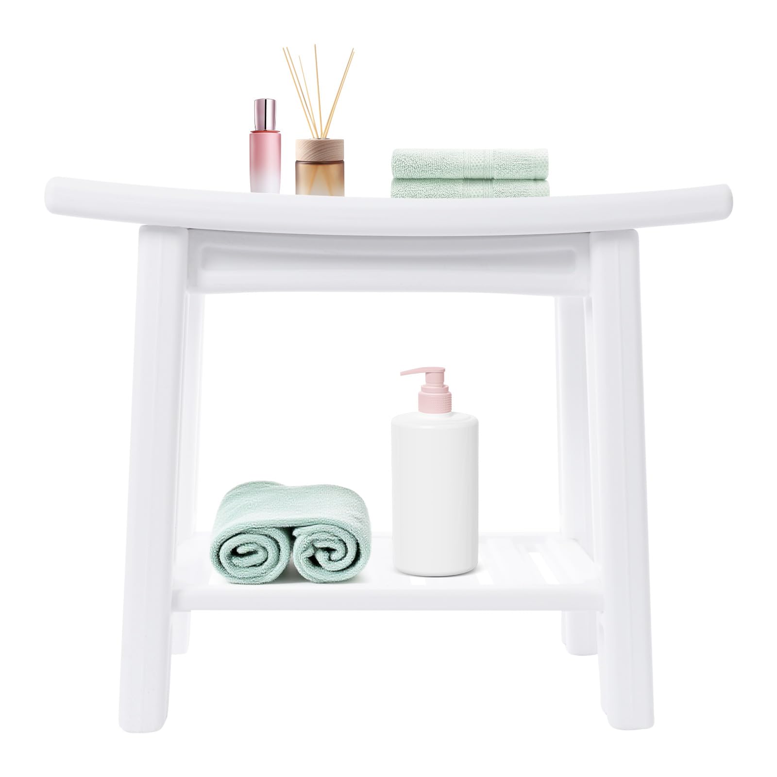 Taboret prysznicowy, 46 cm, FDPE, wodoszczelne krzesło prysznicowe, stołek łazienkowy z uchwytem na słuchawkę prysznicową, taboret prysznicowy dla osób starszych i seniorów (biały, 56 x 32 x 46 cm)