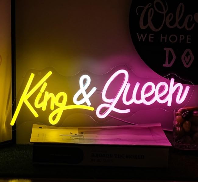 SG PRINT King Neon Sign Queen Neon Lights Letter Neon Signs Yellow Pink Wall Decorative Lights Powered with Switch for Bedroom Kid Room Shop Apartment Dorm Birthday Party Wedding-image-12