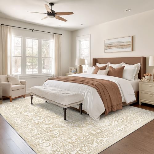Rugland 5x7 Area Rugs - Stain Resistant Washable Rug, Anti Slip Rugs for Living Room, Vintage Tribal Area Rugs(Medallion 01-Beige, 5'x7')