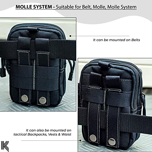 Image of Kraptick Multi-Purpose Water Resistant Waist Bag with Dual Compartment, Waist Bag Mobile Phone Holder, Waist Pack for Men, Women Camping Hiking Pouch (Black Grey)