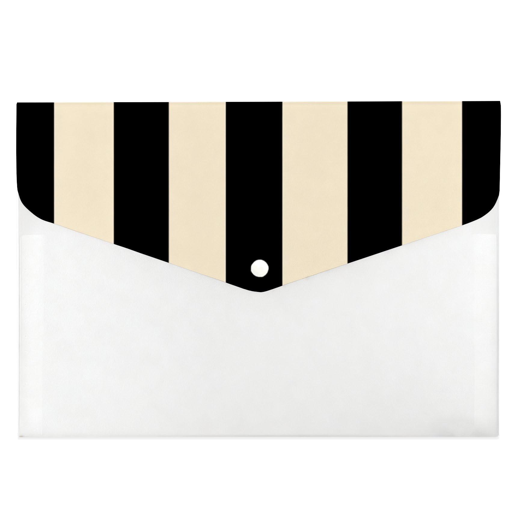 Black and Beige Stripped Plastic Wallets, Clear Folders A4 Wallets, Clear Folder, Office Essentials A4 Document, Plastic File with Snap Button, Pockets for School Office Home Travel