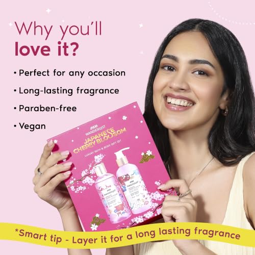 Image of Nykaa Wanderlust Japanese Cherry Blossom Gift Set Of 2 For Women | Luxury Body Wash & Lotion Combo | Rakhi & Festive Gift Set For Sister | Premium Luxury Gifting Combo For Her