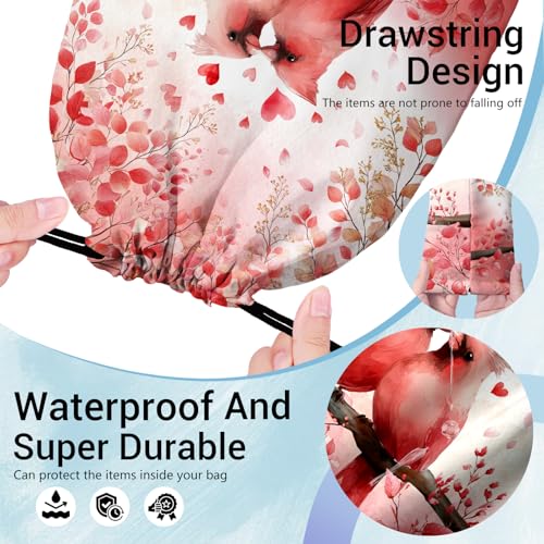 Image of Red Grip Bag for Gymnast Bird Love Drawstring Packing Bag Small Holiday