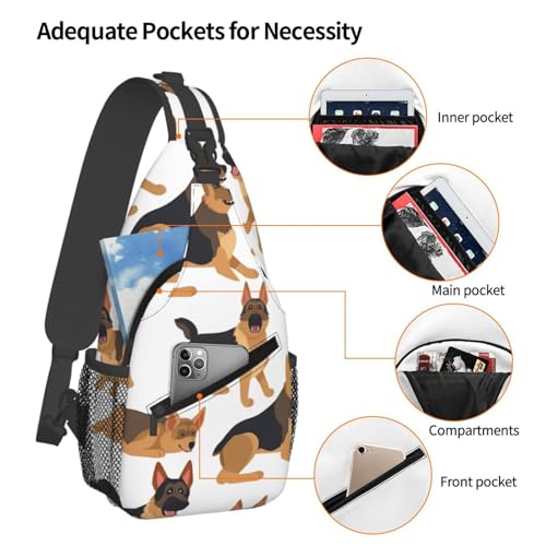 Mochila tipo Sling con diseño pastor alemán negra miniatura 3
