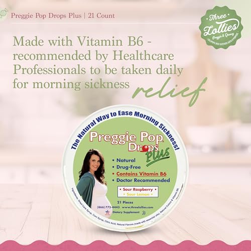 Image of Preggie Pop Drops Plus | 21 Drops | Vitamin B6 for Morning Sickness & Nausea Relief during pregnancy | Safe for pregnant Mom & Baby | Gluten Free | Two Flavors: Lemon & Raspberry