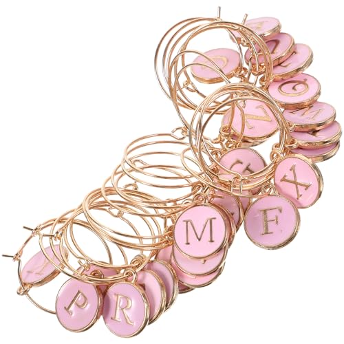 VERDANVERSE 26 piezas Colgantes Identificadores Copas Vino Letras Rosa Marcadores Reutilizables para Fiestas y Reuniones