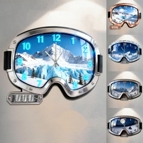 Reloj Personalizado con Temática de Gafas de Esquí 2D para Dormitorio Sala de Estar Club Cocina Arte de Pared Personalizado con Tema Deportivo Letrero Placa Reloj de Pared con Temática de Gafas de