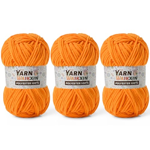 Image of Soft Chenille Yarn for Crocheting, Fluffy Chunky Crochet Yarn for Baby Blanket, (5.29oz /196.8yds) Fuzzy Velvet Yarn for Amigurumi&DIY Puzzle、Crafts、Scarf(3 Orange)