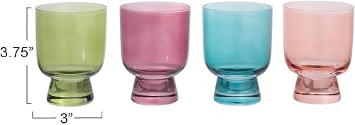 Miniatura 7 de Creative Co-Op Vasos soplados a mano, 6 onzas, cristalería de 4 colores surtidos, multicolor