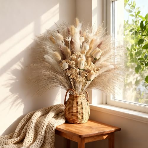 Ramo de flores secas naturales crema con hierba pampas y decoración boho miniatura 4