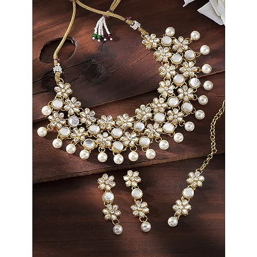 Image of Peora Traditional Ethnic Kundan Pearl Traditional Jewellery Set Gift for Women