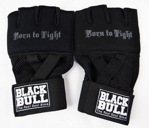(M)BLACK BULL グローブラップ 黒/ブルテリア Bull Terrier ブラックブル 総合格闘技 空手 ボクシング キックボクシング ムエタイ 筋トレ フィットネス オープンフィンガー 男女兼用
