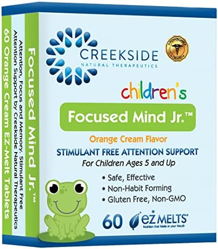 Creekside Naturals Focused Mind Jr., Focus and Memory Support for Children, Pediatrician Formulated, Stimulant Free Attention Support with Inositol, Zero Sugar, Vegan, Orange Cream Flavor, 60 EZ Melt Tablets thumbnail