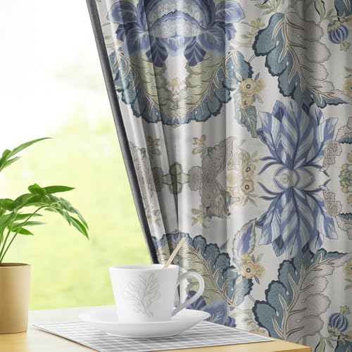 Image of LINENWALAS Printed Blackout Curtains for 5 Feet Window | Set of 2 | Printed Drapes | Thermal Insulated, Room Darkening Panels with Grommet Hanging for Living Room (Indigo jacobean)
