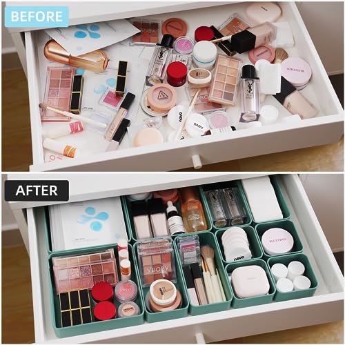 11-Piece Multi-Size Stackable Drawer Organizer Set - Green - Image 2