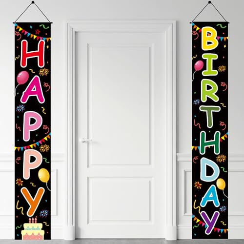 Vuzvuv Colorful Happy Birthday Banner Door Banner Porch Sign Hanging Party Decorations for 16th 18th 21st 30th 40th 50th 60th Indoor Outdoor Wall Decor