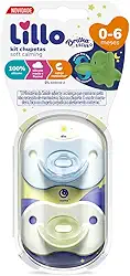 Lillo Kit De Chupeta 100% Silicone Calming Brilha No Escuro Bico Simétrico 0 A 6 Meses - Azul