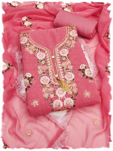 Image of Women's Georgette Embroidery Work Unstitched Dress Material
