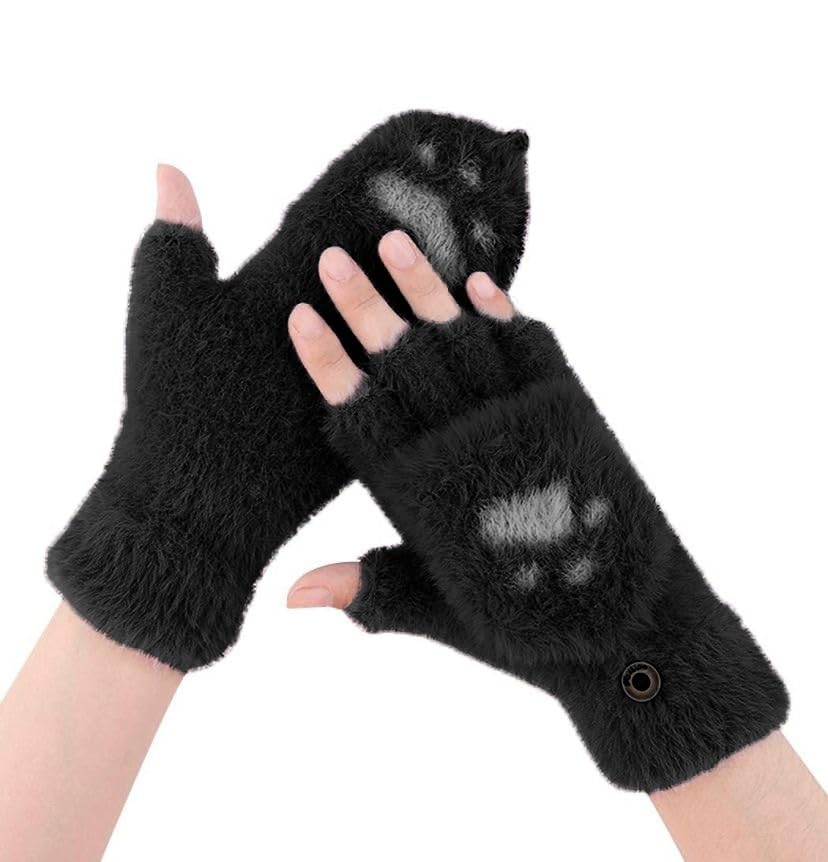 topibaaz Women Woolen Gloves Half Finger Acrylic Angora Wool Knitted Plush Winter Mitten Gloves for Girls and Boys Casual Warm Fingerless Hand Gloves-picture-4