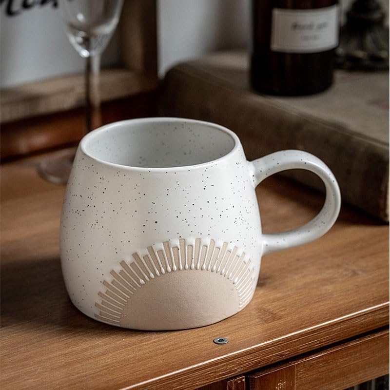 White Relief-patterned Ceramic Cup Office Canteen Beverage Outlet Coffee Water Cups