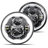 HWSTAR 2023 1000 % hellere blendfreie 17,8 cm LED-Scheinwerfer, rund, kompatibel mit Jeep Wrangler JK JKU TJ LJ Chevy Ford GMC Dodge Mazda Nissan VW Mack usw., DOT w/Halo DRL H6024 Hi/Low Sealed Beam