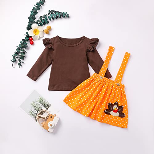 Kids Baby Girl Thanksgiving Outfit Ruffle Sleeve Shirt Blouse +Turkey Suspender Skirts Dresses for Toddler Girls2